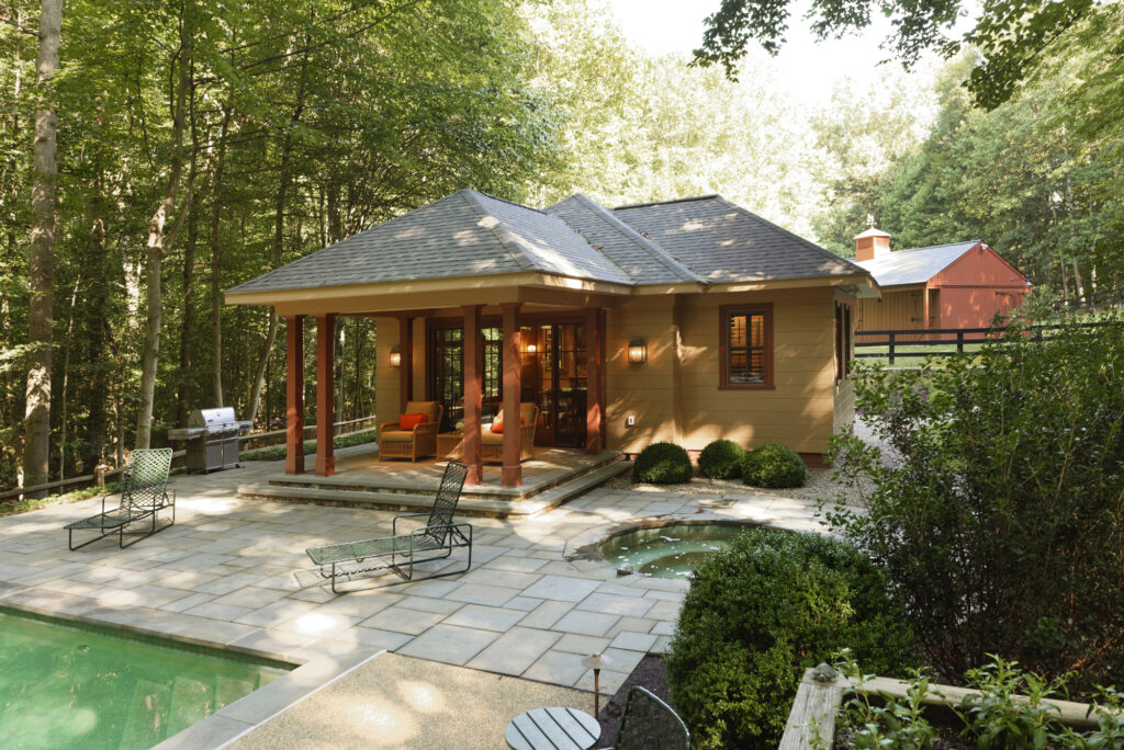 Great Falls Pool Design - Pool House Addition - Backyard Design | Rustic / Timberframe
